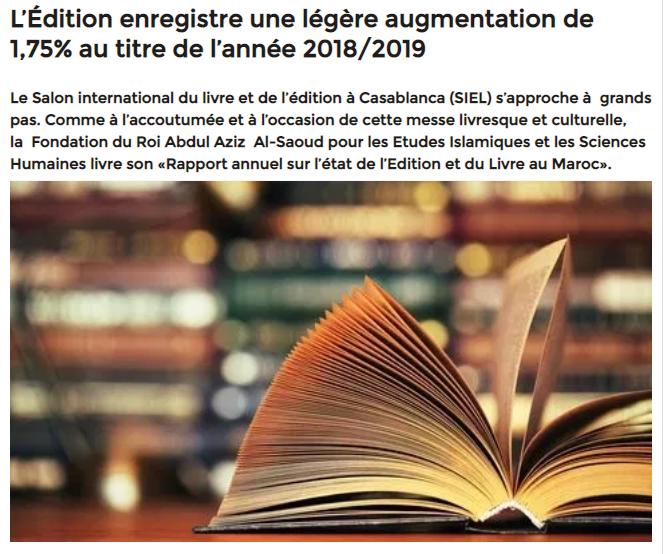 L\'Actu24 | L’Édition enregistre une légère augmentation de 1,75% au titre de l’année 2018/2019