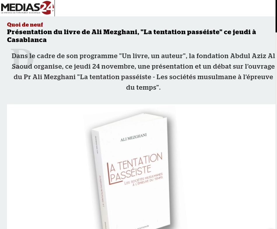 MEDIA24 | Présentation du livre de Ali Mezghani, - La tentation passéiste -