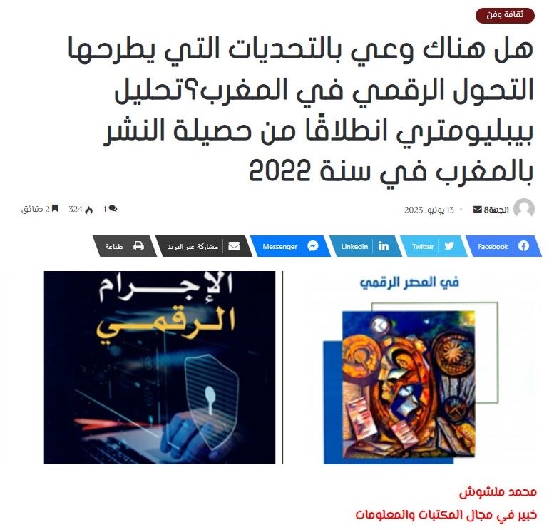 الجهة 8 | هل هناك وعي بالتحديات التي يطرحها التحول الرقمي في المغرب؟تحليل بيبليومتري انطلاقًا من حصيلة النشر بالمغرب في سنة 2022
