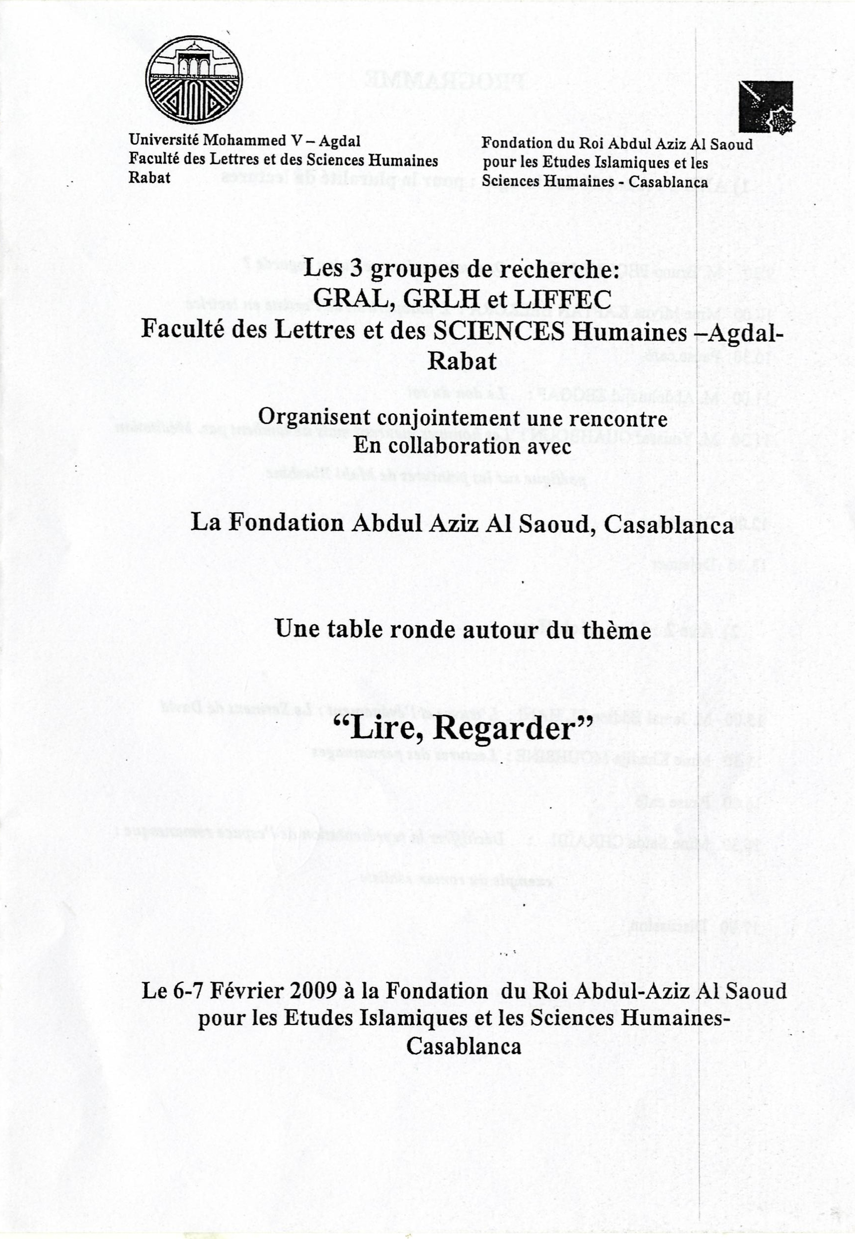 Lire, regarder  (Casablanca , 6-7 février 2009)